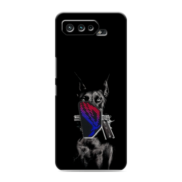 Силиконовый чехол на ASUS ROG Phone 5 с принтом Доберман и пистолет Силиконовый чехол на ASUS ROG Phone 5 с принтом Доберман и пистолет