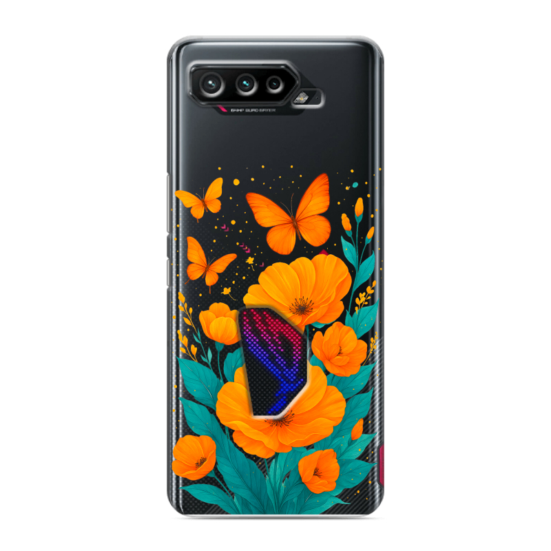 Силиконовый чехол на ASUS ROG Phone 5 с принтом цветы бабочки Силиконовый чехол на ASUS ROG Phone 5 с принтом цветы бабочки