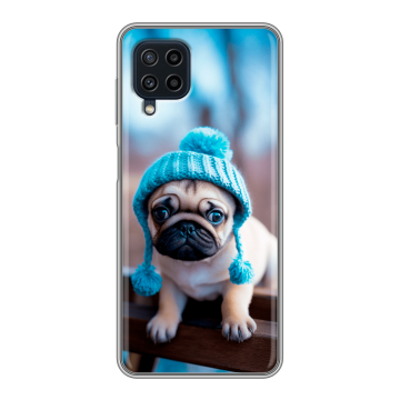 Силиконовый чехол на Samsung Galaxy A22 с принтом Мопс в шапке Силиконовый чехол на Samsung Galaxy A22 с принтом Мопс в шапке