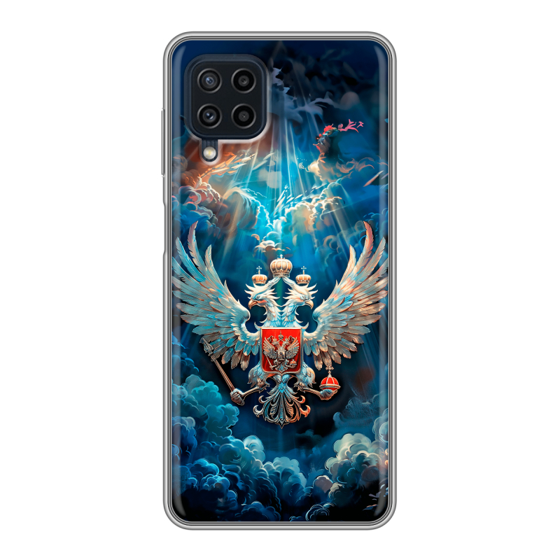 Силиконовый противоударный чехол на Samsung Galaxy A22 с принтом Герб флаг России Силиконовый противоударный чехол на Samsung Galaxy A22 с принтом Герб флаг России