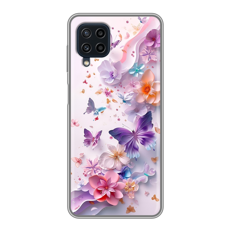 Силиконовый чехол на Samsung Galaxy A22 с принтом цветы бабочки Силиконовый чехол на Samsung Galaxy A22 с принтом цветы бабочки