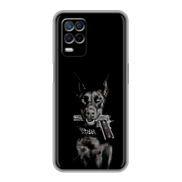Силиконовый чехол на Realme Narzo 30 5G с принтом Доберман и пистолет