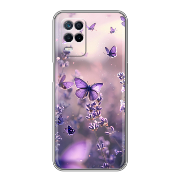Силиконовый чехол на Realme Narzo 30 5G с принтом бабочки и лаванда Силиконовый чехол на Realme Narzo 30 5G с принтом бабочки и лаванда