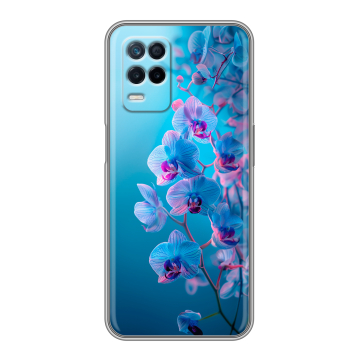 Силиконовый чехол на Realme Narzo 30 5G с принтом голубые орхидеи Силиконовый чехол на Realme Narzo 30 5G с принтом голубые орхидеи