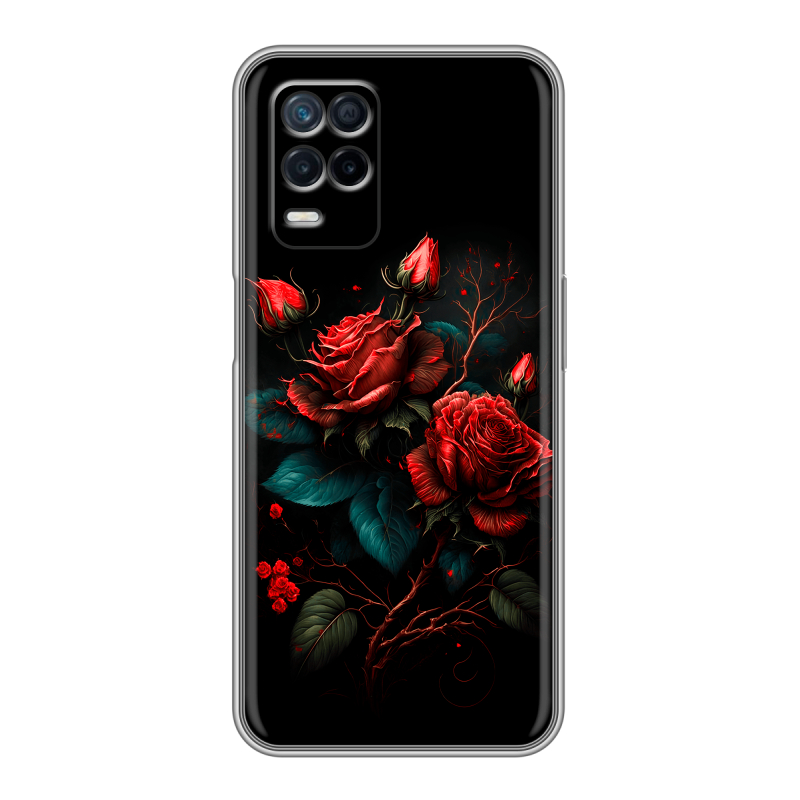 Силиконовый противоударный чехол на Realme Narzo 30 5G с принтом Розы красные Силиконовый противоударный чехол на Realme Narzo 30 5G с принтом Розы красные