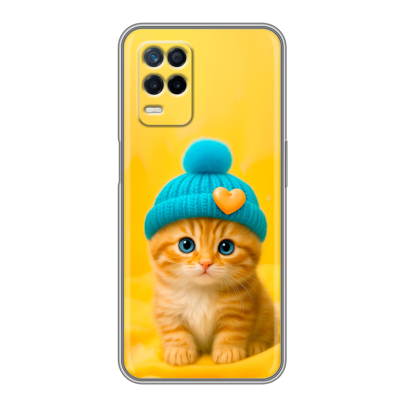 Силиконовый противоударный чехол на Realme Narzo 30 5G с принтом Котенок в шапке Силиконовый противоударный чехол на Realme Narzo 30 5G с принтом Котенок в шапке