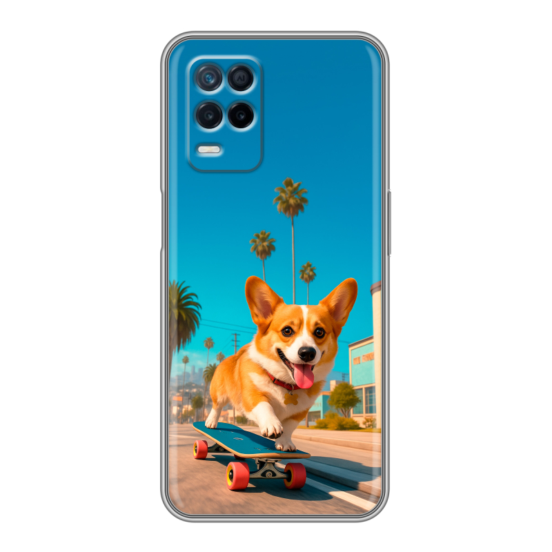 Силиконовый чехол на Realme Narzo 30 5G с принтом Корги на скейте Силиконовый чехол на Realme Narzo 30 5G с принтом Корги на скейте