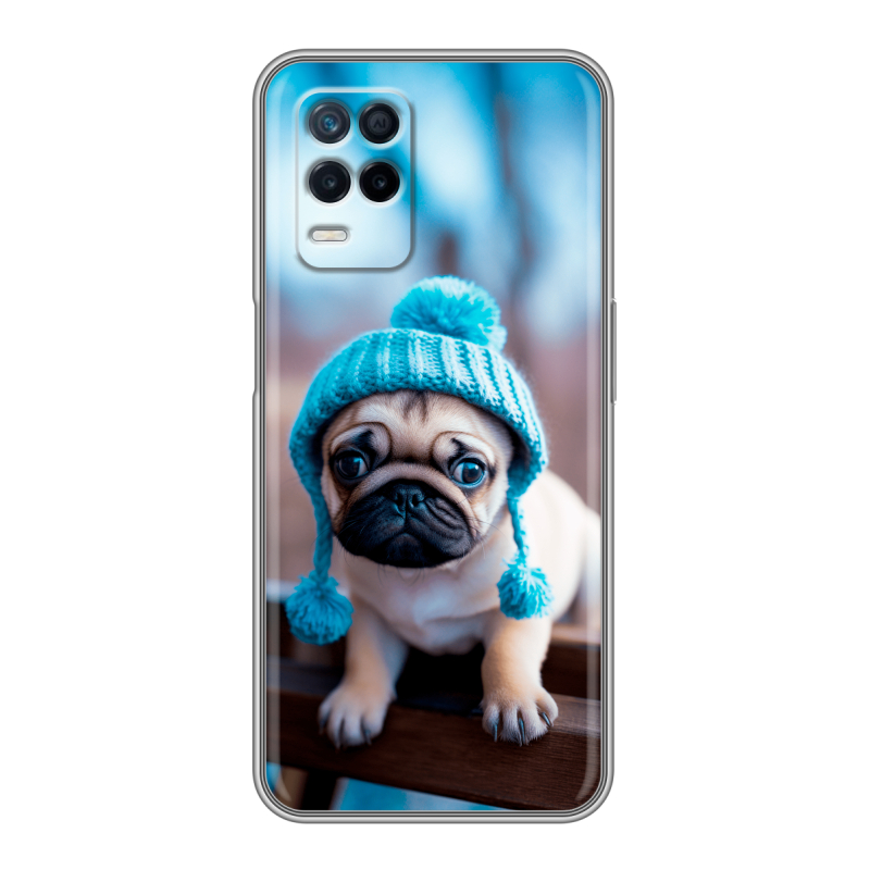 Силиконовый противоударный чехол на Realme Narzo 30 5G с принтом Мопс в шапке Силиконовый противоударный чехол на Realme Narzo 30 5G с принтом Мопс в шапке