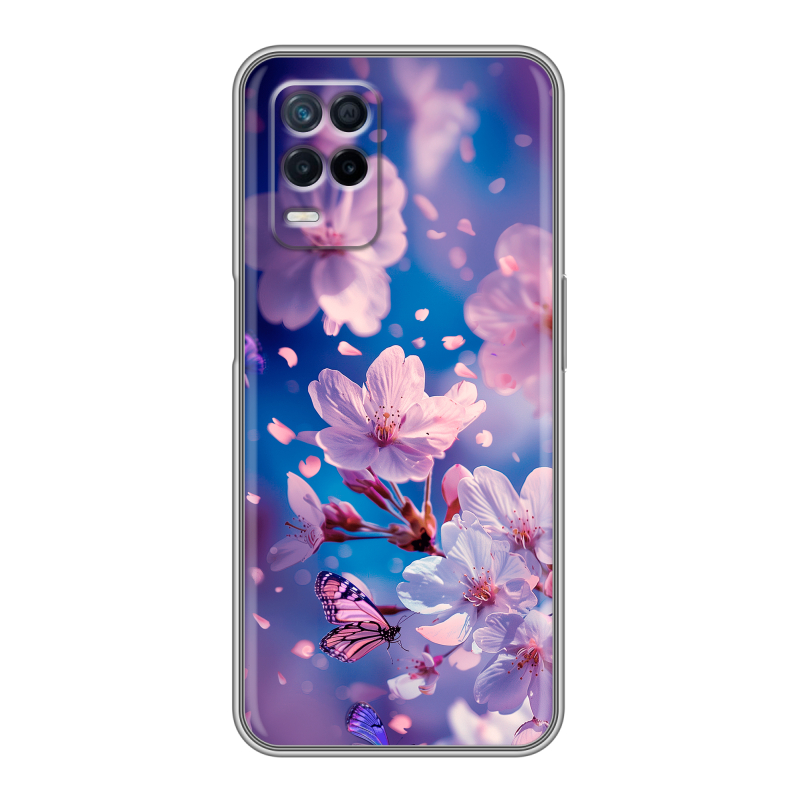 Силиконовый чехол на Realme Narzo 30 5G с принтом цветы бабочки Силиконовый чехол на Realme Narzo 30 5G с принтом цветы бабочки