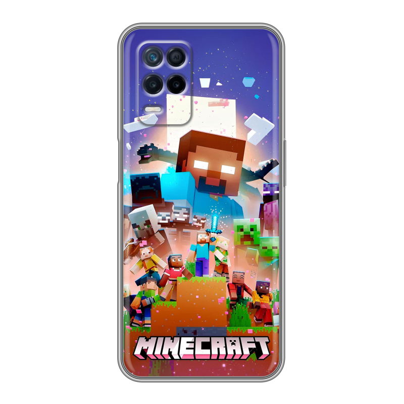 Силиконовый противоударный чехол на Realme Narzo 30 5G с принтом Майнкрафт Minecraft Силиконовый противоударный чехол на Realme Narzo 30 5G с принтом Майнкрафт Minecraft