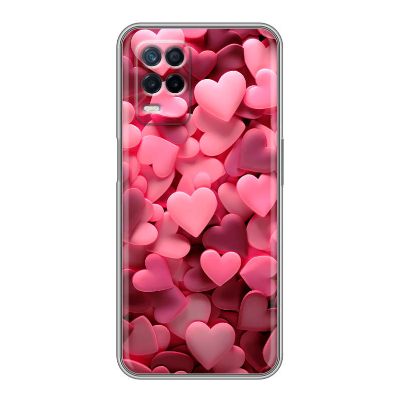 Силиконовый противоударный чехол на Realme Narzo 30 5G с принтом розовые сердечки Силиконовый противоударный чехол на Realme Narzo 30 5G с принтом розовые сердечки