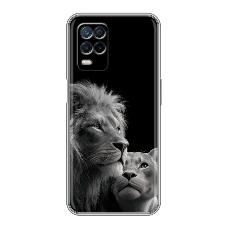 Силиконовый противоударный чехол на Realme Narzo 30 5G с принтом Лев кошки Силиконовый противоударный чехол на Realme Narzo 30 5G с принтом Лев кошки