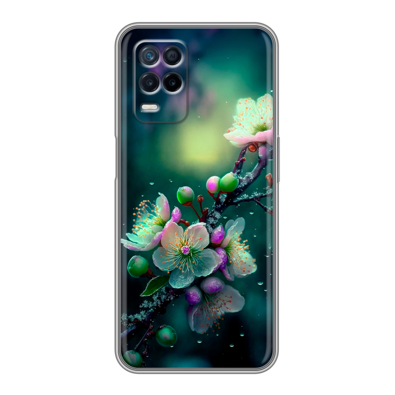 Силиконовый противоударный чехол на Realme Narzo 30 5G с принтом Цветы и мрамор Силиконовый противоударный чехол на Realme Narzo 30 5G с принтом Цветы и мрамор