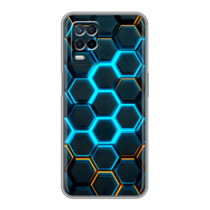 Силиконовый противоударный чехол на Realme Narzo 30 5G с принтом Неоновые соты Силиконовый противоударный чехол на Realme Narzo 30 5G с принтом Неоновые соты