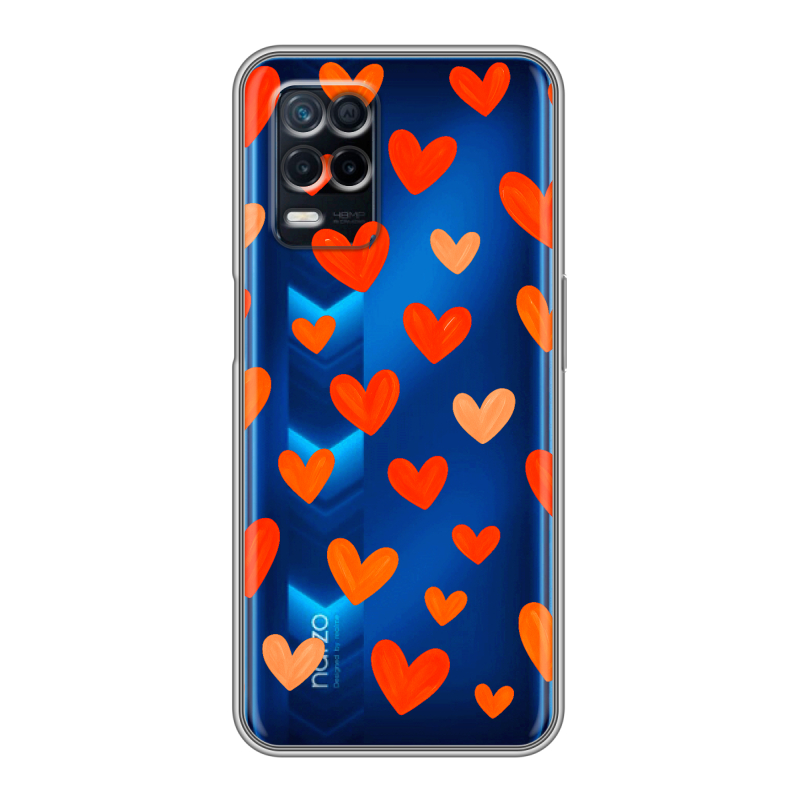 Силиконовый противоударный чехол на Realme Narzo 30 5G с принтом Сердечки Силиконовый противоударный чехол на Realme Narzo 30 5G с принтом Сердечки