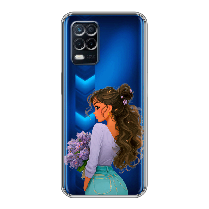 Силиконовый чехол на Realme Narzo 30 5G с принтом девушка цветы Силиконовый чехол на Realme Narzo 30 5G с принтом девушка цветы