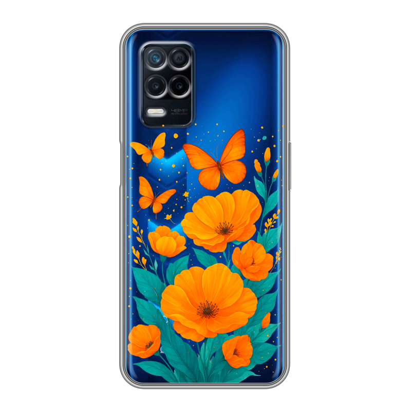 Силиконовый чехол на Realme Narzo 30 5G с принтом цветы бабочки Силиконовый чехол на Realme Narzo 30 5G с принтом цветы бабочки