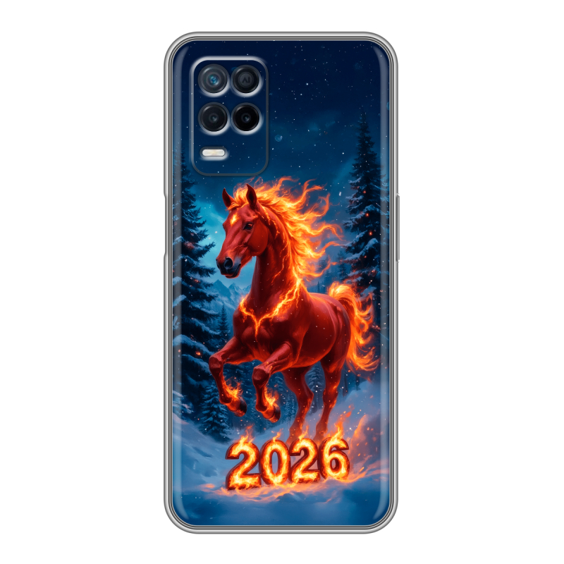 Силиконовый противоударный чехол на Realme Narzo 30 5G с принтом Новый год коня Силиконовый противоударный чехол на Realme Narzo 30 5G с принтом Новый год коня