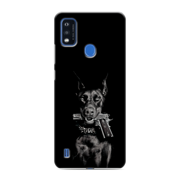 Силиконовый чехол на ZTE Blade A51 с принтом Доберман и пистолет