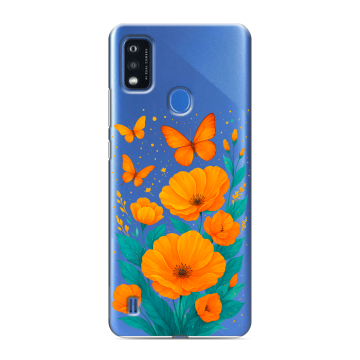 Силиконовый чехол на ZTE Blade A51 с принтом цветы бабочки