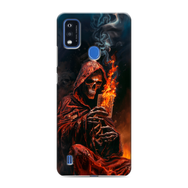 Силиконовый чехол на ZTE Blade A51 с принтом Скелет и карты Силиконовый чехол на ZTE Blade A51 с принтом Скелет и карты