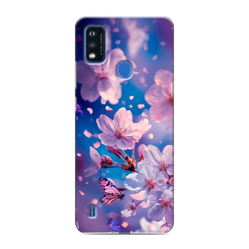 Силиконовый чехол на ZTE Blade A51 с принтом цветы бабочки Силиконовый чехол на ZTE Blade A51 с принтом цветы бабочки