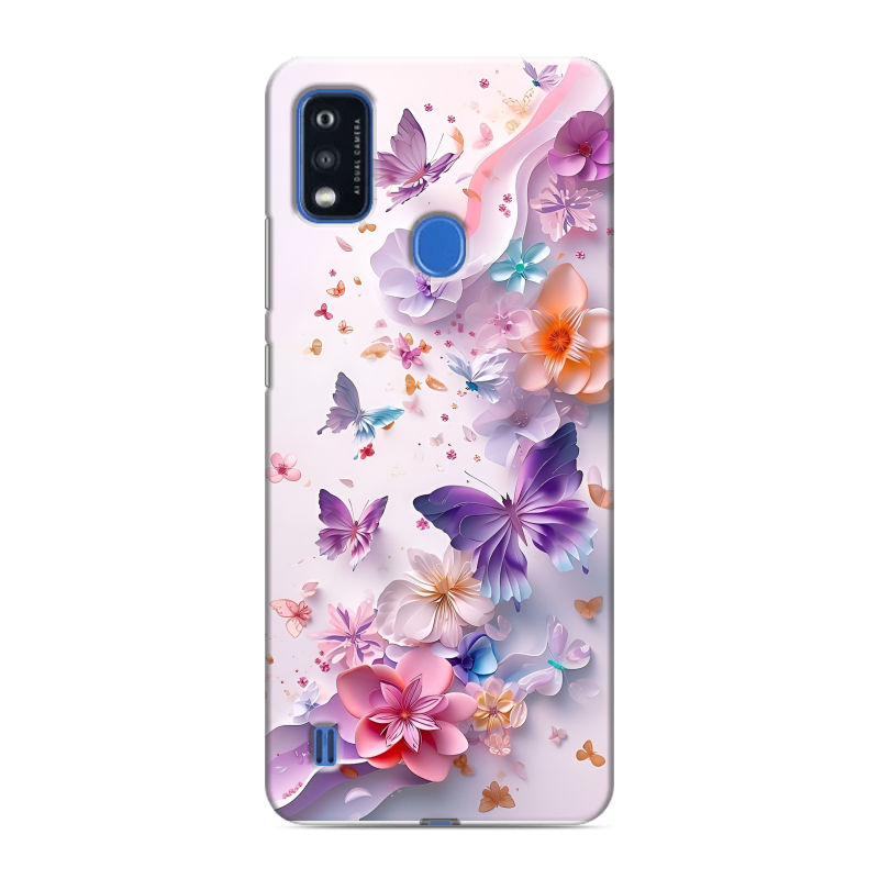 Силиконовый чехол на ZTE Blade A51 с принтом цветы бабочки Силиконовый чехол на ZTE Blade A51 с принтом цветы бабочки