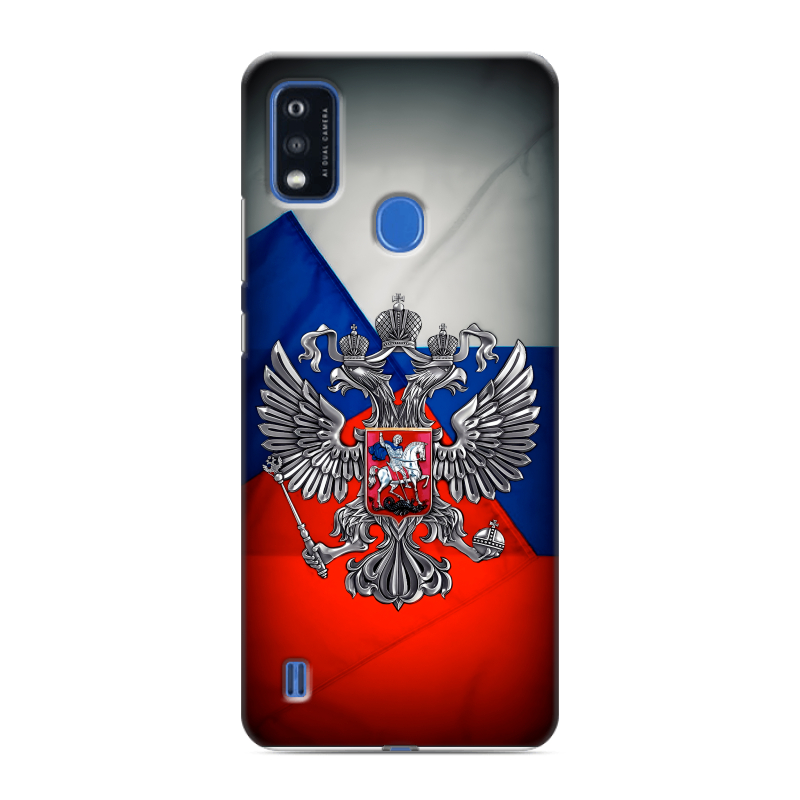 Силиконовый чехол на ZTE Blade A51 с принтом Флаг России Силиконовый чехол на ZTE Blade A51 с принтом Флаг России