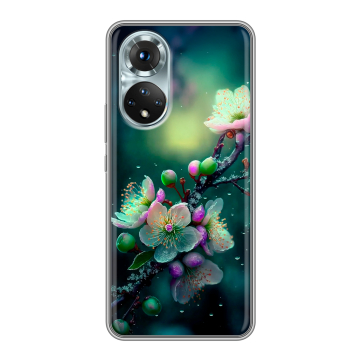 Силиконовый чехол на Huawei Honor 50 с принтом Цветы и мрамор