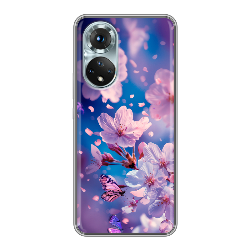 Силиконовый противоударный чехол на Huawei Honor 50 с принтом цветы бабочки Силиконовый противоударный чехол на Huawei Honor 50 с принтом цветы бабочки