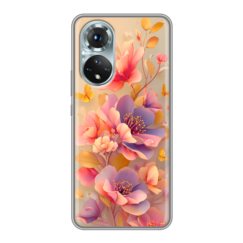 Силиконовый чехол на Huawei Honor 50 с принтом Цветы и бабочки Силиконовый чехол на Huawei Honor 50 с принтом Цветы и бабочки