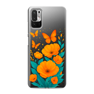 Силиконовый чехол на Xiaomi RedMi Note 10T с принтом цветы бабочки Силиконовый чехол на Xiaomi RedMi Note 10T с принтом цветы бабочки