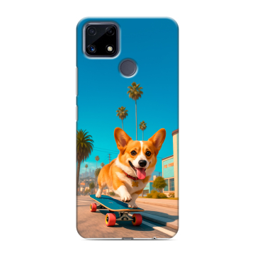 Силиконовый чехол на Realme C25 с принтом Корги на скейте