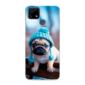 Силиконовый чехол на Realme C25 с принтом Мопс в шапке