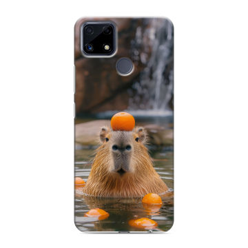 Силиконовый чехол на Realme C25 с принтом Капибара с апельсином Силиконовый чехол на Realme C25 с принтом Капибара с апельсином