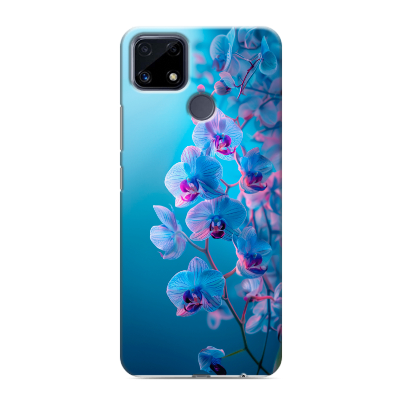 Силиконовый чехол на Realme C25 с принтом голубые орхидеи Силиконовый чехол на Realme C25 с принтом голубые орхидеи