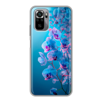Силиконовый чехол на Xiaomi RedMi Note 10S с принтом голубые орхидеи Силиконовый чехол на Xiaomi RedMi Note 10S с принтом голубые орхидеи