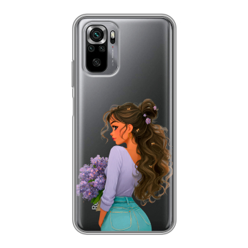 Силиконовый чехол на Xiaomi RedMi Note 10S с принтом девушка цветы Силиконовый чехол на Xiaomi RedMi Note 10S с принтом девушка цветы