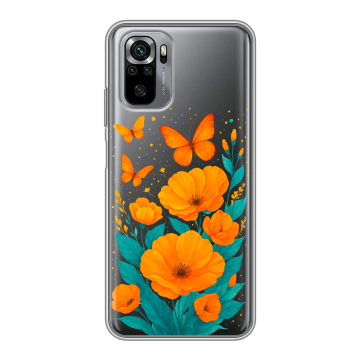 Силиконовый чехол на Xiaomi RedMi Note 10S с принтом цветы бабочки Силиконовый чехол на Xiaomi RedMi Note 10S с принтом цветы бабочки