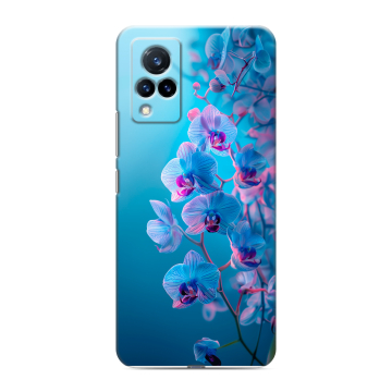 Силиконовый противоударный чехол на Vivo V21 с принтом голубые орхидеи Силиконовый противоударный чехол на Vivo V21 с принтом голубые орхидеи