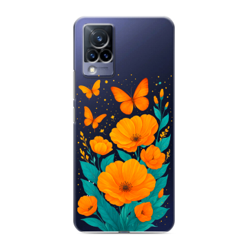 Силиконовый противоударный чехол на Vivo V21 с принтом цветы бабочки Силиконовый противоударный чехол на Vivo V21 с принтом цветы бабочки