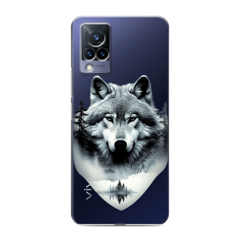 Силиконовый противоударный чехол на Vivo V21 с принтом Волк в лесу Силиконовый противоударный чехол на Vivo V21 с принтом Волк в лесу
