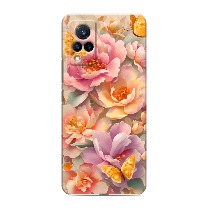 Силиконовый противоударный чехол на Vivo V21 с принтом Цветы и бабочки Силиконовый противоударный чехол на Vivo V21 с принтом Цветы и бабочки