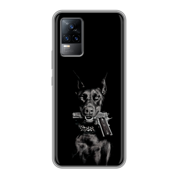 Силиконовый чехол на Vivo V21e с принтом Доберман и пистолет Силиконовый чехол на Vivo V21e с принтом Доберман и пистолет