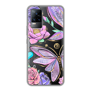 Силиконовый чехол на Vivo V21e с принтом Бабочки и цветы Силиконовый чехол на Vivo V21e с принтом Бабочки и цветы