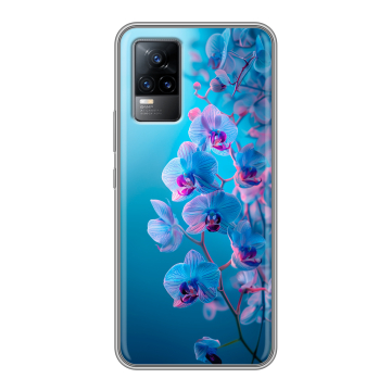 Силиконовый чехол на Vivo V21e с принтом голубые орхидеи Силиконовый чехол на Vivo V21e с принтом голубые орхидеи