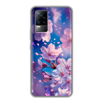 Силиконовый чехол на Vivo V21e с принтом цветы бабочки Силиконовый чехол на Vivo V21e с принтом цветы бабочки