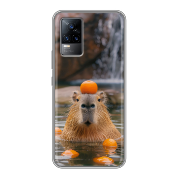Силиконовый чехол на Vivo V21e с принтом Капибара с апельсином