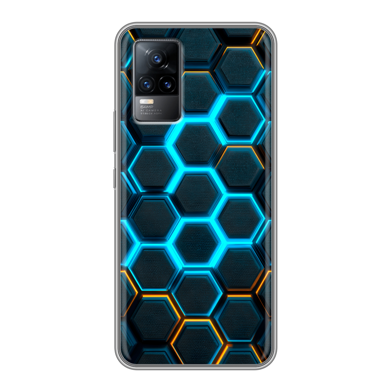 Силиконовый противоударный чехол на Vivo V21e с принтом Неоновые соты Силиконовый противоударный чехол на Vivo V21e с принтом Неоновые соты