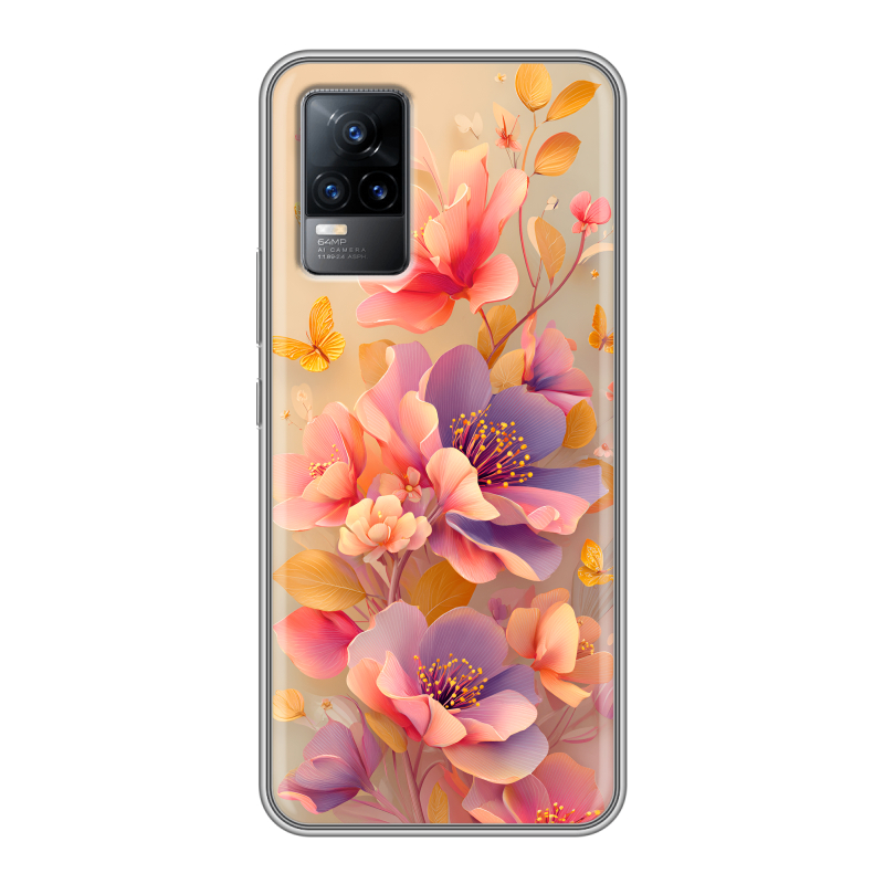 Силиконовый чехол на Vivo V21e с принтом Цветы и бабочки Силиконовый чехол на Vivo V21e с принтом Цветы и бабочки